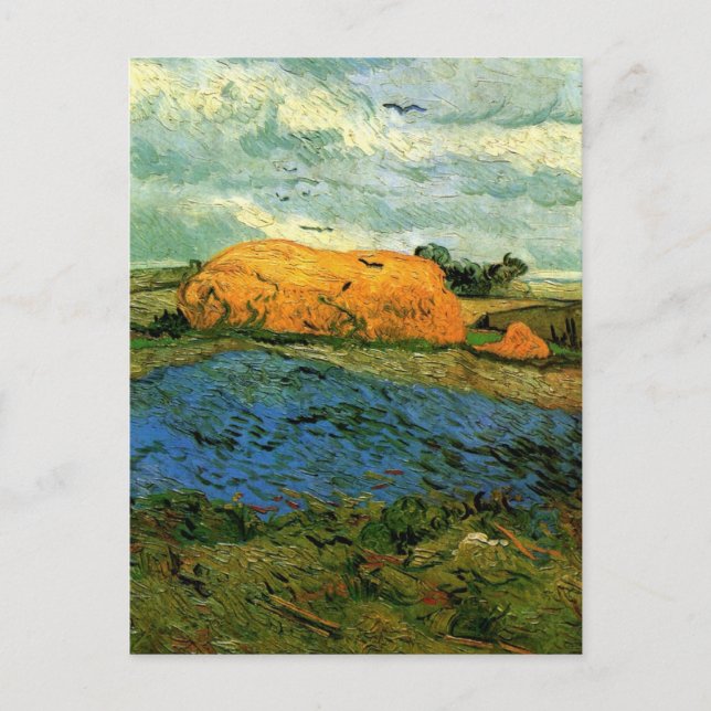 Haystacks Under a Rainy Sky by Vincent van Gogh Postcard (Front)