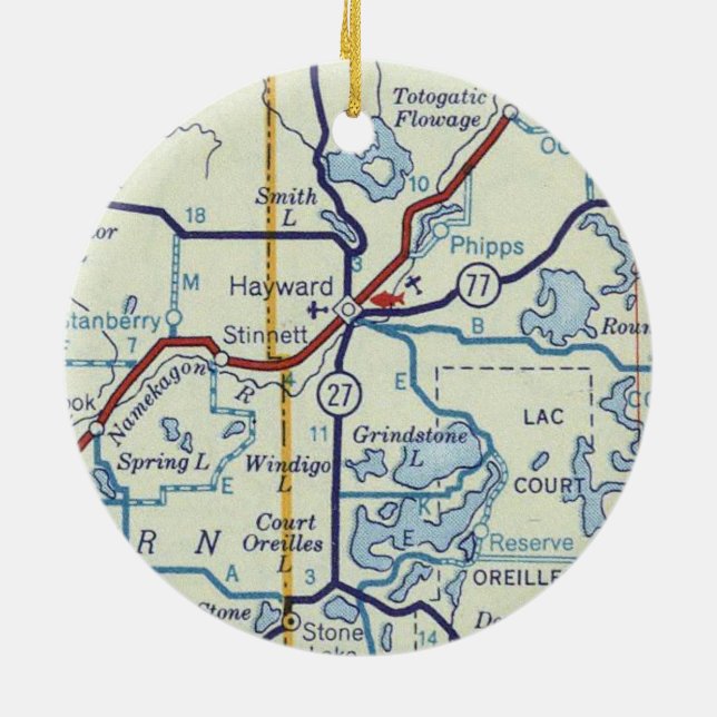 Hayward WI Old Map Ceramic Tree Decoration (Back)