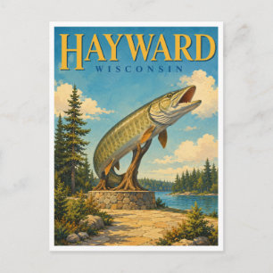 Hayward Wisconsin Musky Statue GeoSaga Postcard