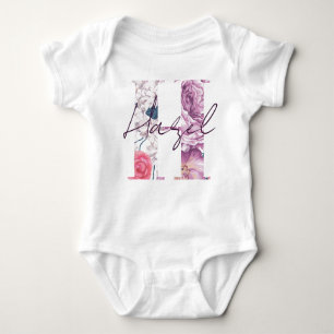 Hazel Baby Name Reveal Outfit Vintage Floral Girl Baby Bodysuit