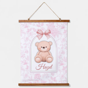Hazel   Custom Pink Teddy Bear Nursery Design  Hanging Tapestry