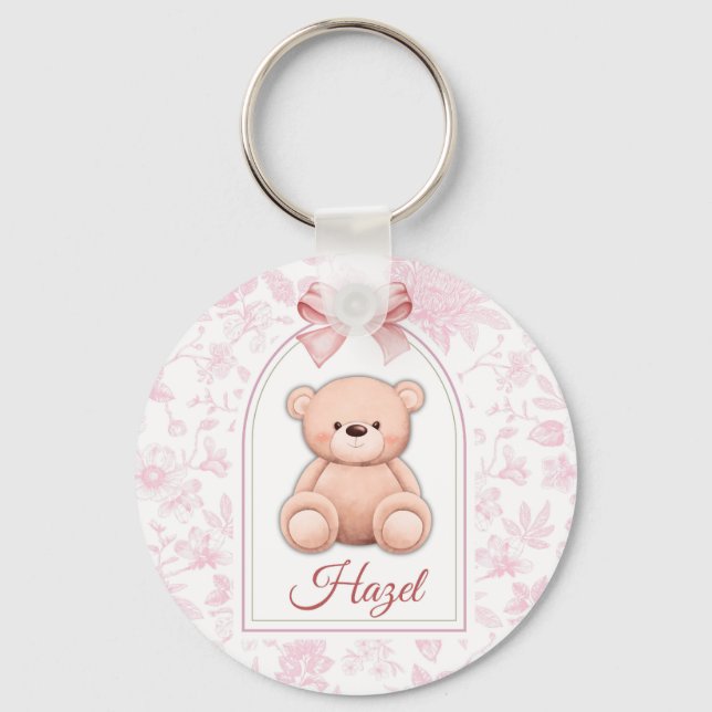 Hazel | Custom Pink Teddy Bear Nursery Design  Key Ring (Front)