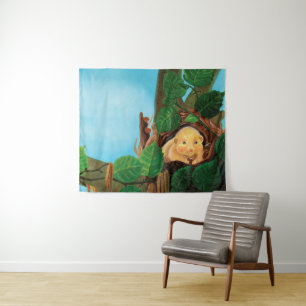Hazel dormouse eating hazelnut tapestry