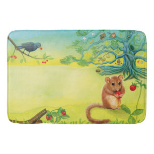 Hazel Dormouse Eating Wild Strawberry Bath Mat