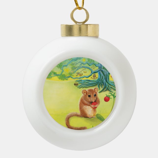 Hazel Dormouse Eating Wild Strawberry  Ornament (Front)