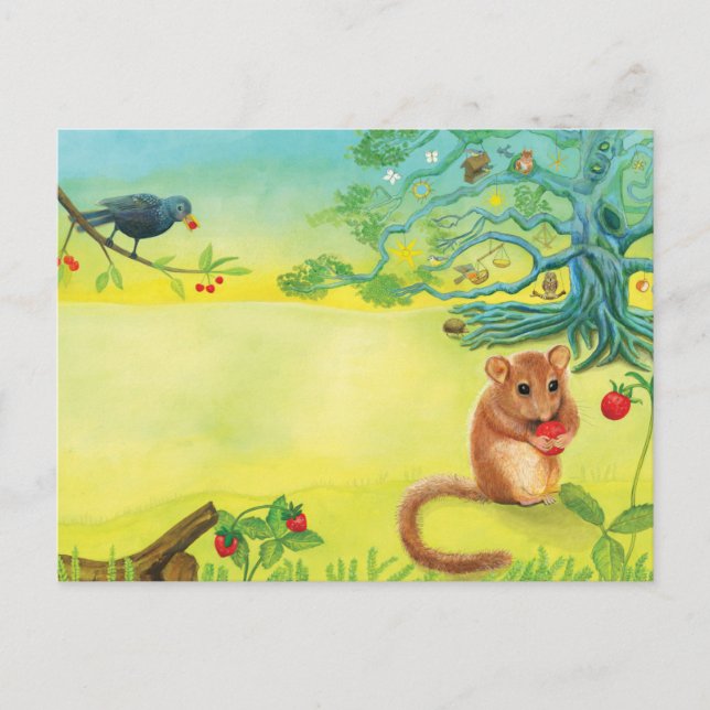Hazel Dormouse Eating Wild Strawberry  Postcard (Front)