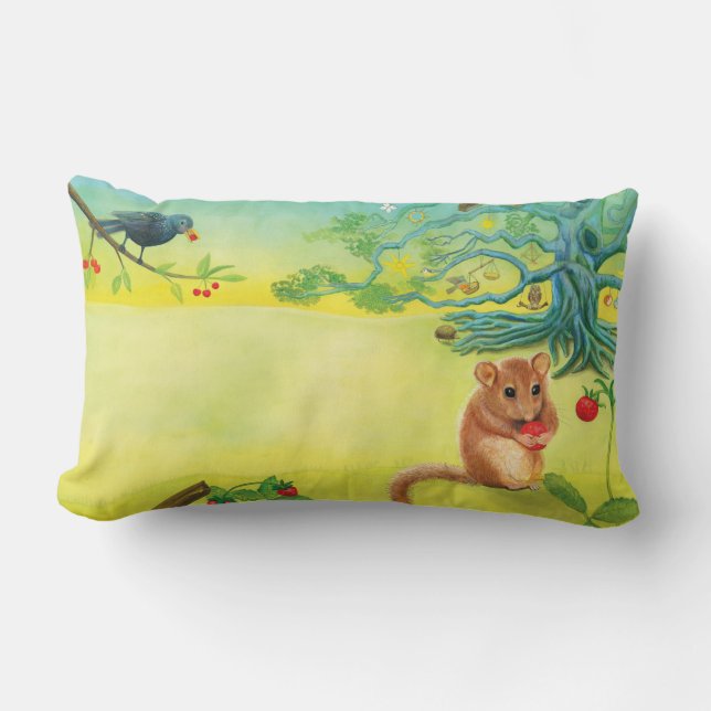 Hazel Dormouse Eating Wild Strawberry   Throw Pill Lumbar Cushion (Front)