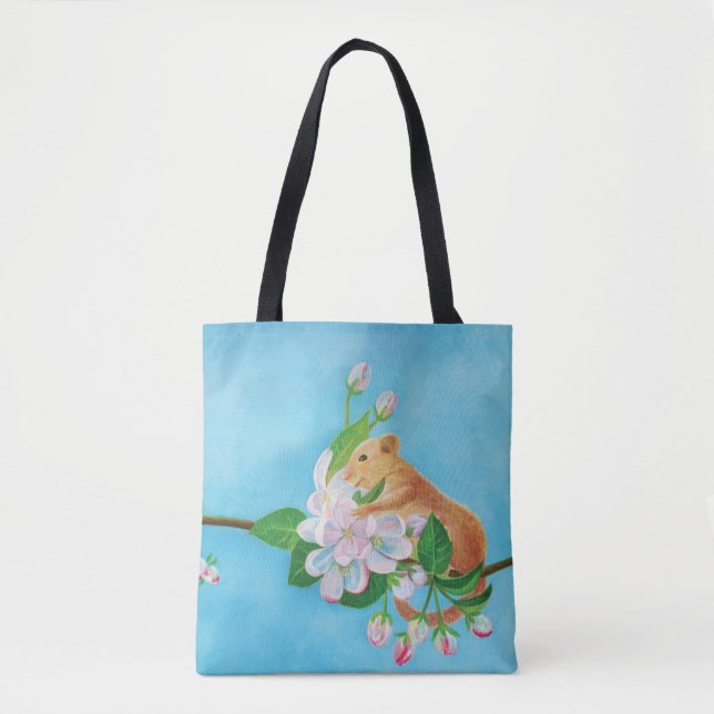 Hazel Dormouse on a blooming branch  Tote Bag (Front)