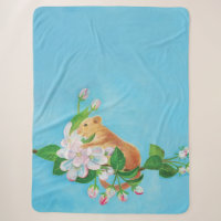 Hazel Dormouse on blooming branch of apple tree