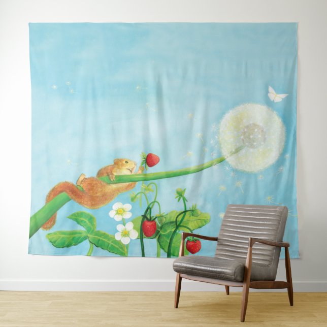 Hazel Dormouse, wild strawberries & dandelion  Tapestry (In Situ (Horizontal))