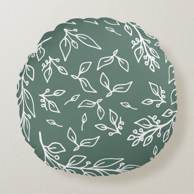 Hazel Spring Green Floral Round Cushion (Front)