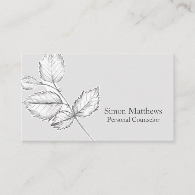 Hazel Tree Leaves Botanical Pencil Drawing Grey Business Card (Front)