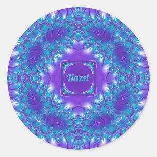 HAZEL ~ WOW PRETTY 3D! Aqua, Purple and White ~ Classic Round Sticker