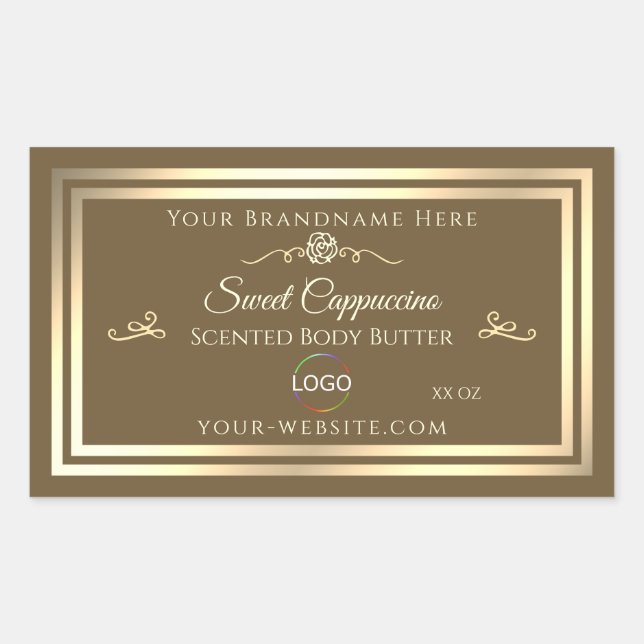 Hazelnut Brown Product Label Gold Frame with Logo (Front)