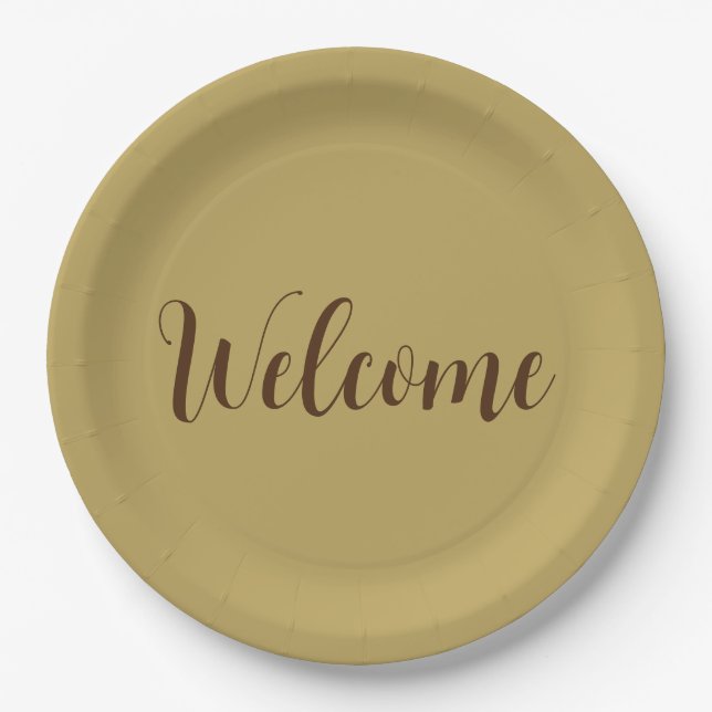 Hazelnut Colour Welcome Professional Name Template Paper Plate (Front)