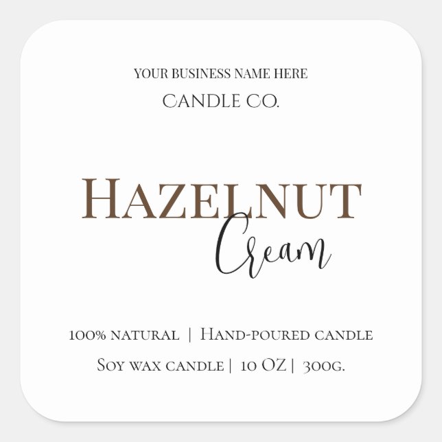 Hazelnut Cream | Cozy Neutral Soy Candle Label (Front)