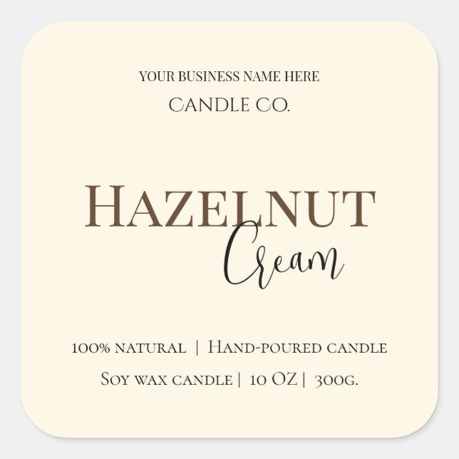 Hazelnut Cream | Cozy Neutral Soy Candle Label (Front)