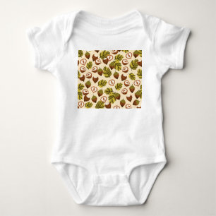 Hazelnut Leaves Acorns Seamless Pattern Baby Bodysuit