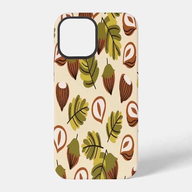 Hazelnut Leaves Acorns Seamless Pattern iPhone Case (Back)