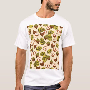 Hazelnut Leaves Acorns Seamless Pattern T-Shirt