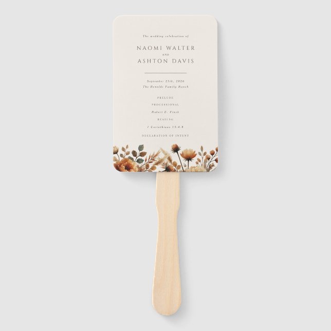 Hazelwood Fall Floral Wedding Program Hand Fan (Front)