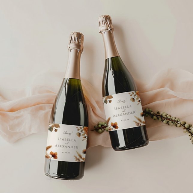 Hazelwood Watercolor Fall Floral Wedding Sparkling Wine Label (Creator Uploaded)