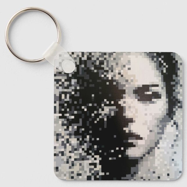 Hazy black and white portrait key ring (Front)