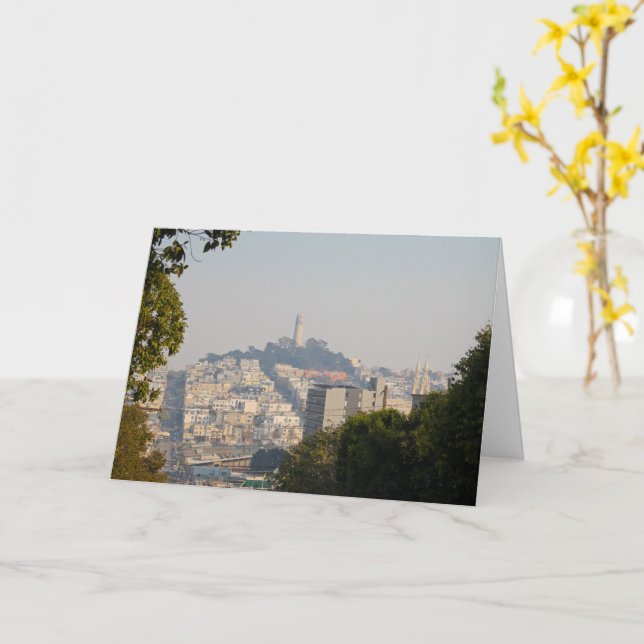 Hazy Coit Tower, San Fancisco, California Card (Yellow Flower)