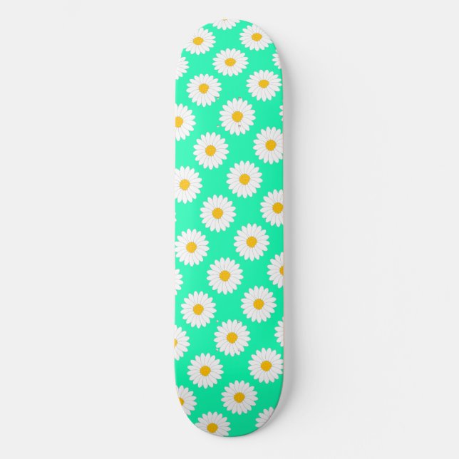 Hazy Daisy Flower Pattern Aqua Skateboard (Front)