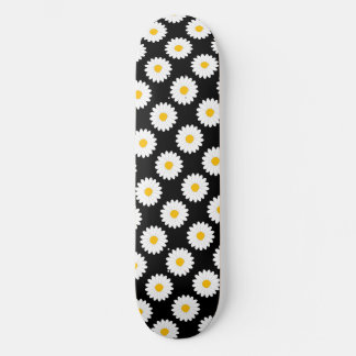 Hazy Daisy Flower Pattern Black Skateboard