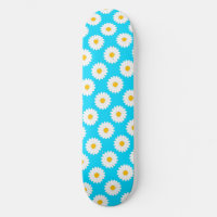 Hazy Daisy Flower Pattern Sky Blue Skateboard