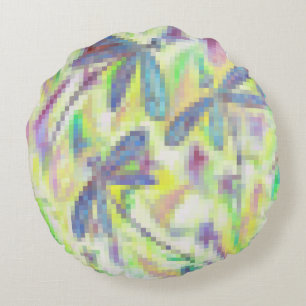 Hazy Dragonfly Rainbow Round Cushion
