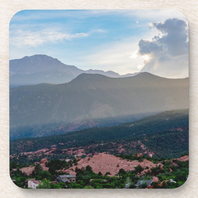 Hazy Pikes Peak Sunset Coaster Set (Front)
