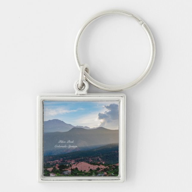 Hazy Pikes Peak Sunset Square Keychain (Front)