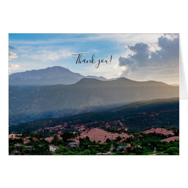 Hazy Pikes Peak Sunset Thank You Card (Front Horizontal)