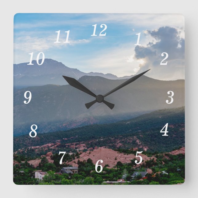 Hazy Pikes Peak Sunset Wall Clock (Front)