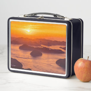 Hazy sunset on Kurushima Kaikyo Bridge and Kurushi Metal Lunch Box