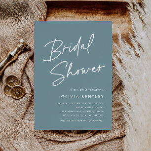 Hazy Teal   Minimalist Script Bridal Shower Invitation