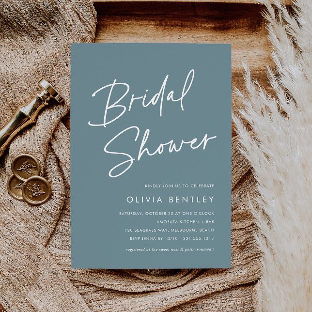 Hazy Teal | Minimalist Script Bridal Shower Invitation (Creator Uploaded)