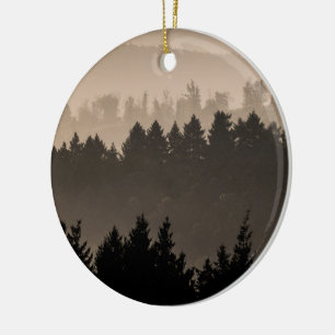 Hazy Woodland Hills Landscape Photo Ceramic Tree Decoration