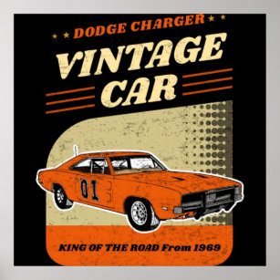 Hazzard Vintage Car General Lee Dodge Charger Shir Poster