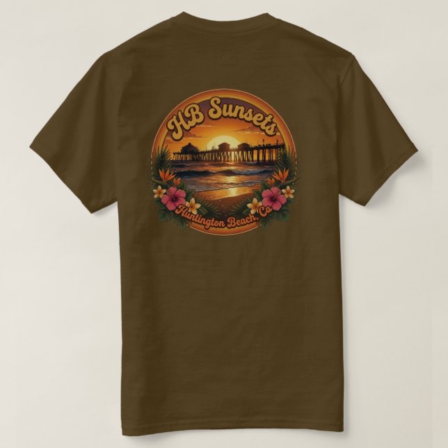 HB Sunsets 70's Retro  T-Shirt (Design Back)