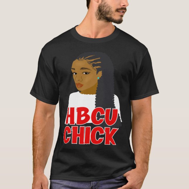 HBCU Chick Red and White Braids Grad or Student T-Shirt (Front)