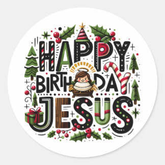 HBD Jesus Classic Round Sticker