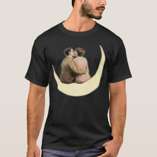 Hd. Couple Kissing On The Moon. Vintage Paper T-Shirt