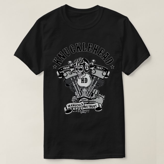 HD Knucklehead In Knuckle We Trust Retro V-Twin Mo T-Shirt (Design Front)