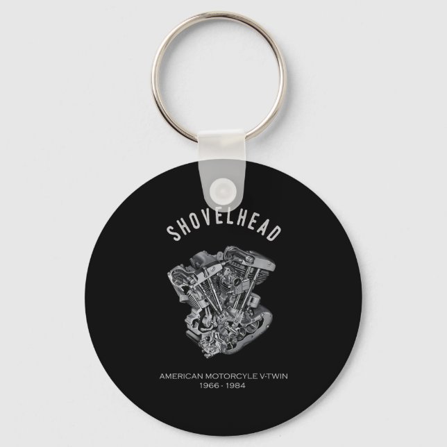 HD Motorcycle Vtwin Shovelhead Engine Drawing Bike Key Ring (Front)