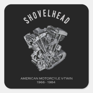 HD Motorcycle Vtwin Shovelhead Engine Drawing Bike Square Sticker