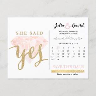 he ask, she said yes gold sparkle and pink diamond postcard