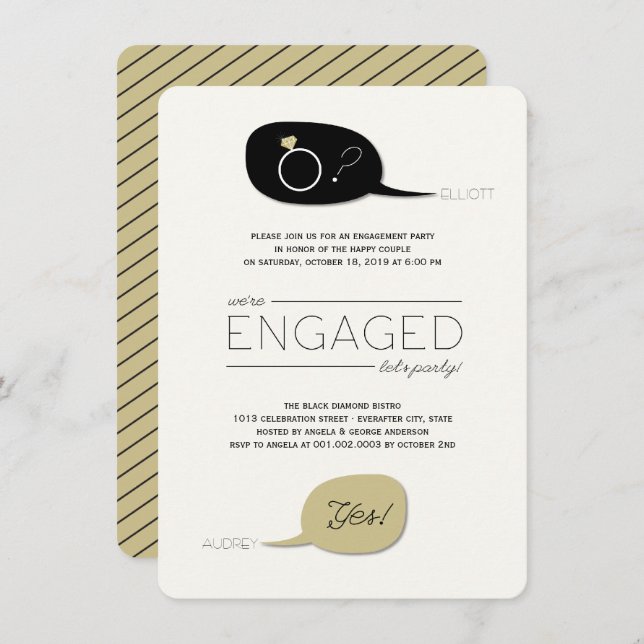 He Asked & She Said Yes! Chic Engagement Party Invitation (Front/Back)